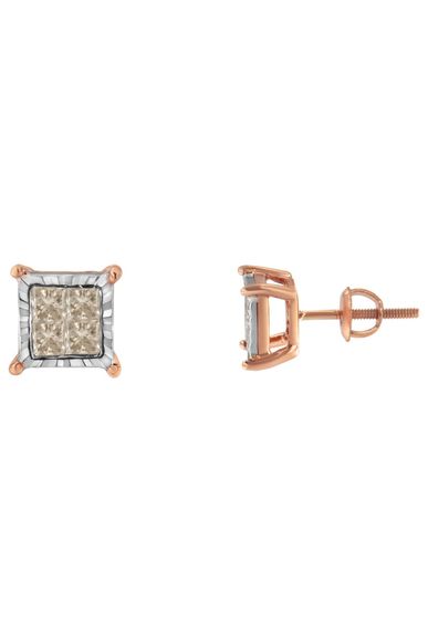 10K Two-Toned Princess-Cut Composite Diamond Earrings